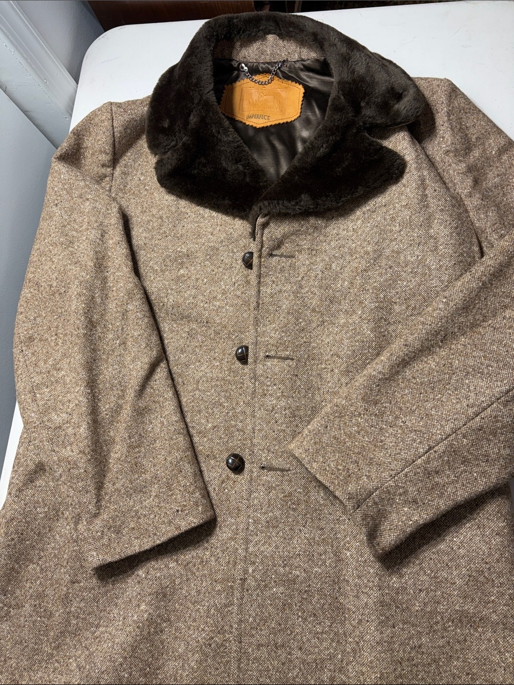 Woolrich Wool Car Coat with Faux Fur Collar